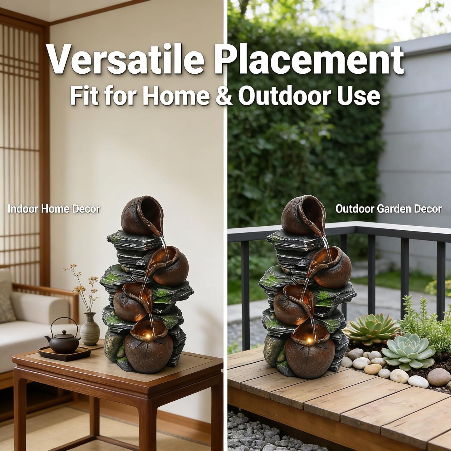 4-Tiered Outdoor Tabletop Water Fountain 17.9”