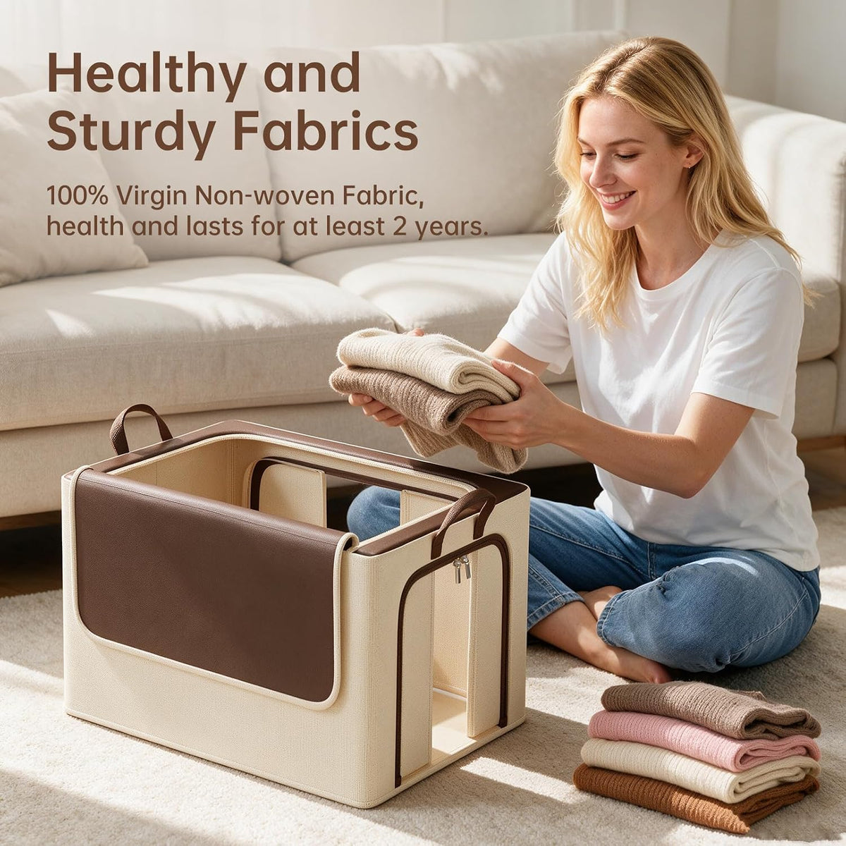 Clothes Storage Bins with Metal Frame Foldable Storage Box Clothes Organizers Storage Containers for Clothes Sheets Blankets Books Toys Gifts and Holiday Decorations (66Lx3 Pack)