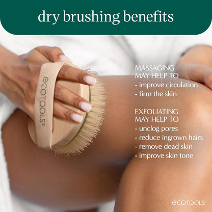 EcoTools Dry Body Brush, Cruelty-Free Bristles Exfoliate & Smooth Skin, Dry Brushing Removes Flaky Skin, May Help Improve Circulation & Tone, Vegan & Cruelty-Free, 1 Count