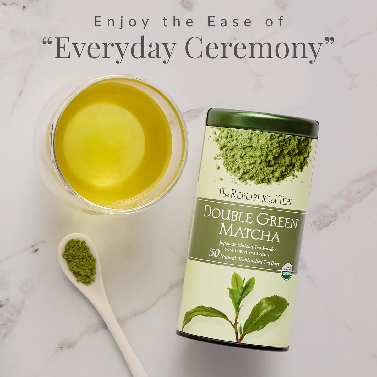 The Republic of Tea Organic Double Green Matcha, 50 Count