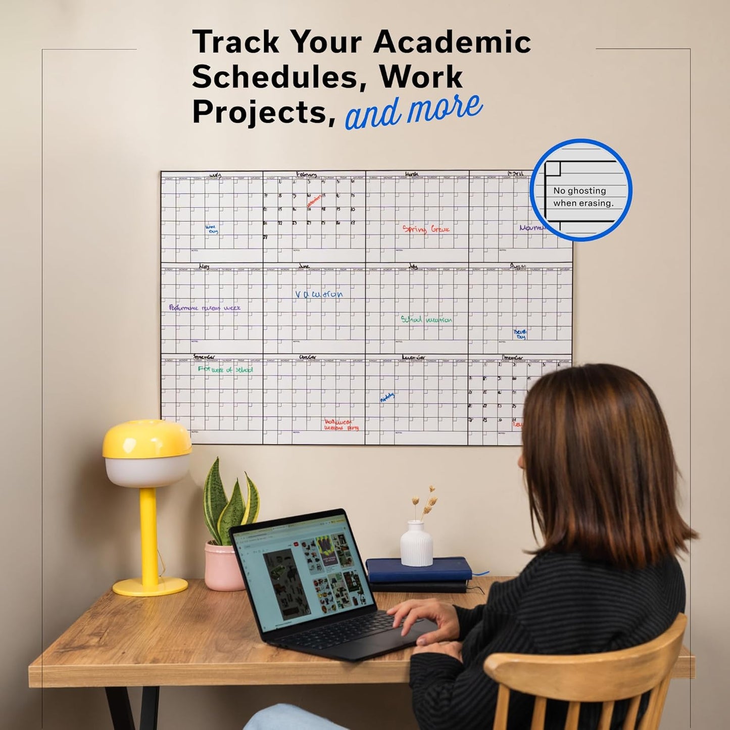 Large Dry Erase Calendar for Wall 36x48, Big Classroom Giant Month, Undated Reusable Family Monthly, Rolled Whiteboard White Board, Calendar Dry Erase Planner for Wall Erasable Large Office 48x36