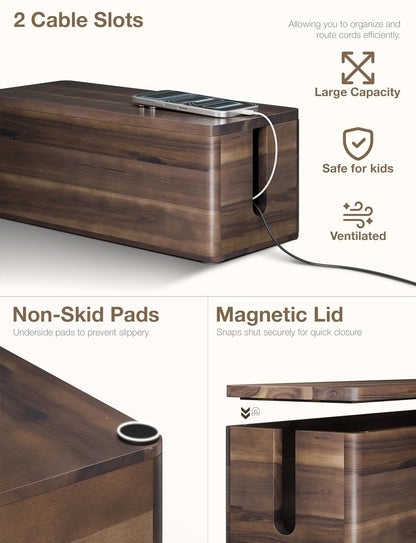 TIDITA 16" L Wooden Large Cable Management Box Round Edge (Walnut Color)
