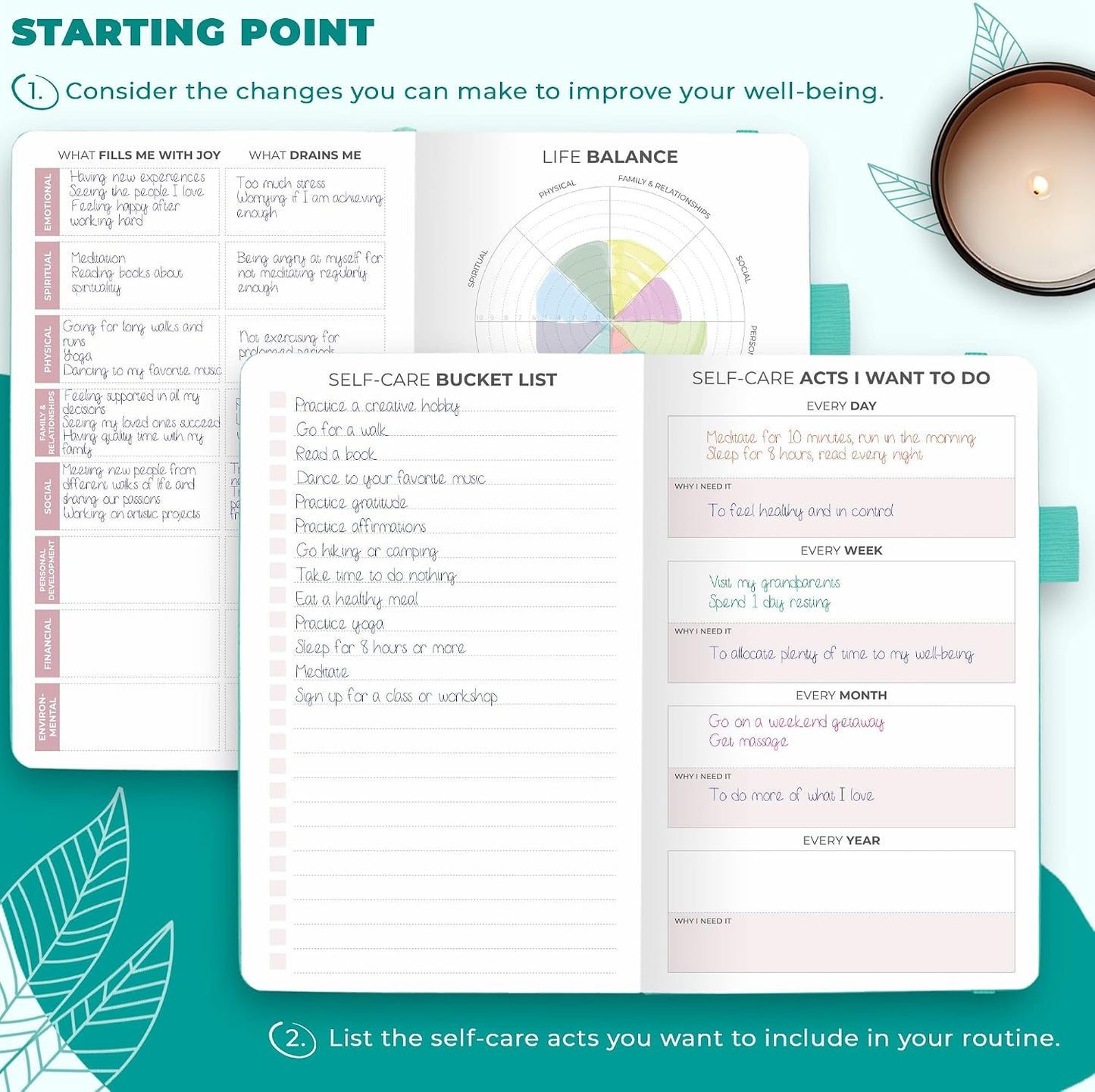 Clever Fox Self-Care Journal – Daily Reflection Notebook – Mental Health & Personal Development Planner, Meditation & Mood Log, A5 (Aquamarine)
