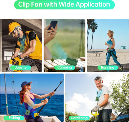 Waist Fan, 5000mAh Rechargeable Belt Clip Fan, 39ft/s Strong Airflow, 5 Speeds, Up to 29H Runtime, Wearable Hands-Free Cooling with LED SOS Light for Outdoor Camping Hiking
