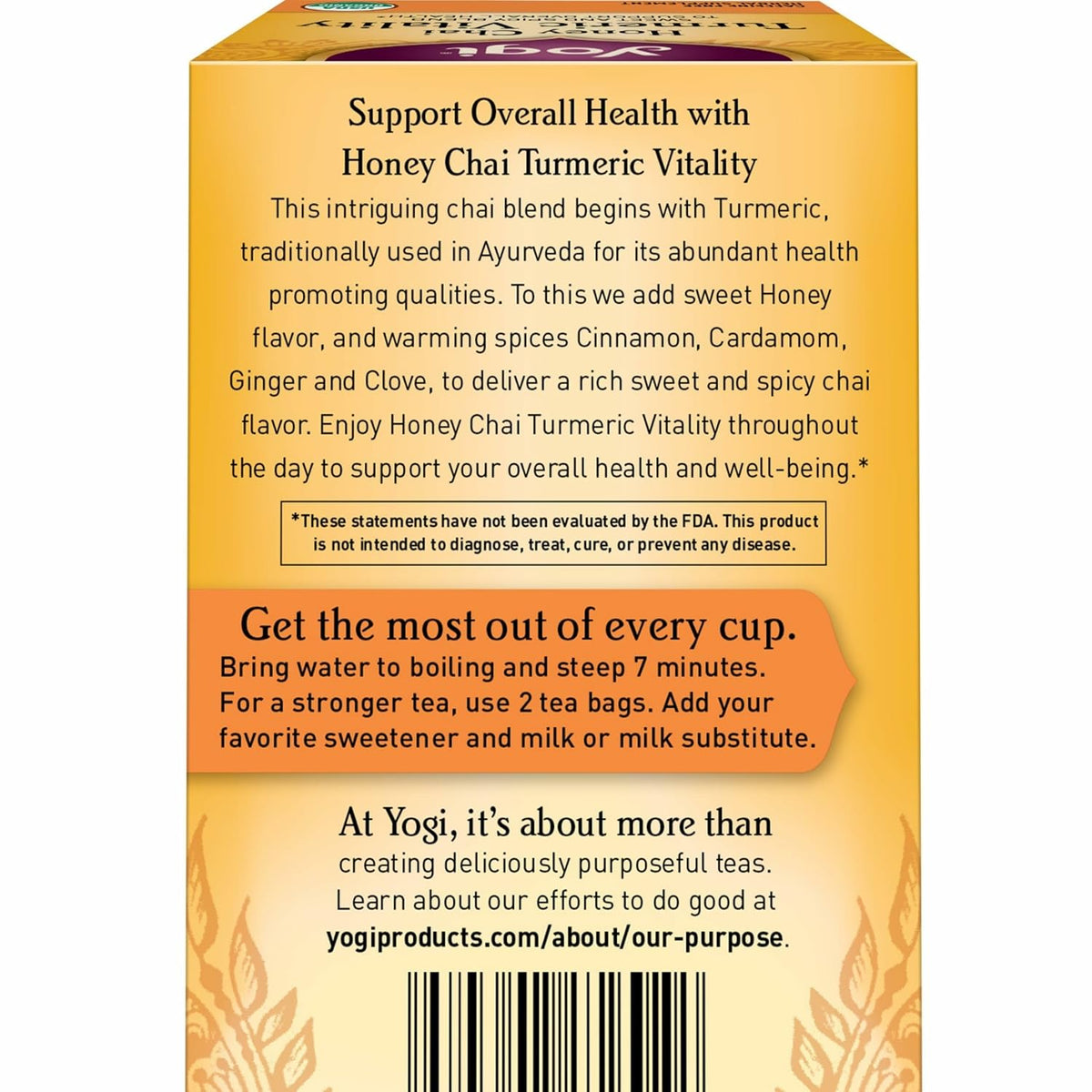 Yogi Honey Chai Turmeric Vitality Tea, 16 Tea Bags (4 Pack)
