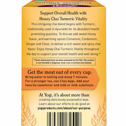 Yogi Honey Chai Turmeric Vitality Tea, 16 Tea Bags (4 Pack)