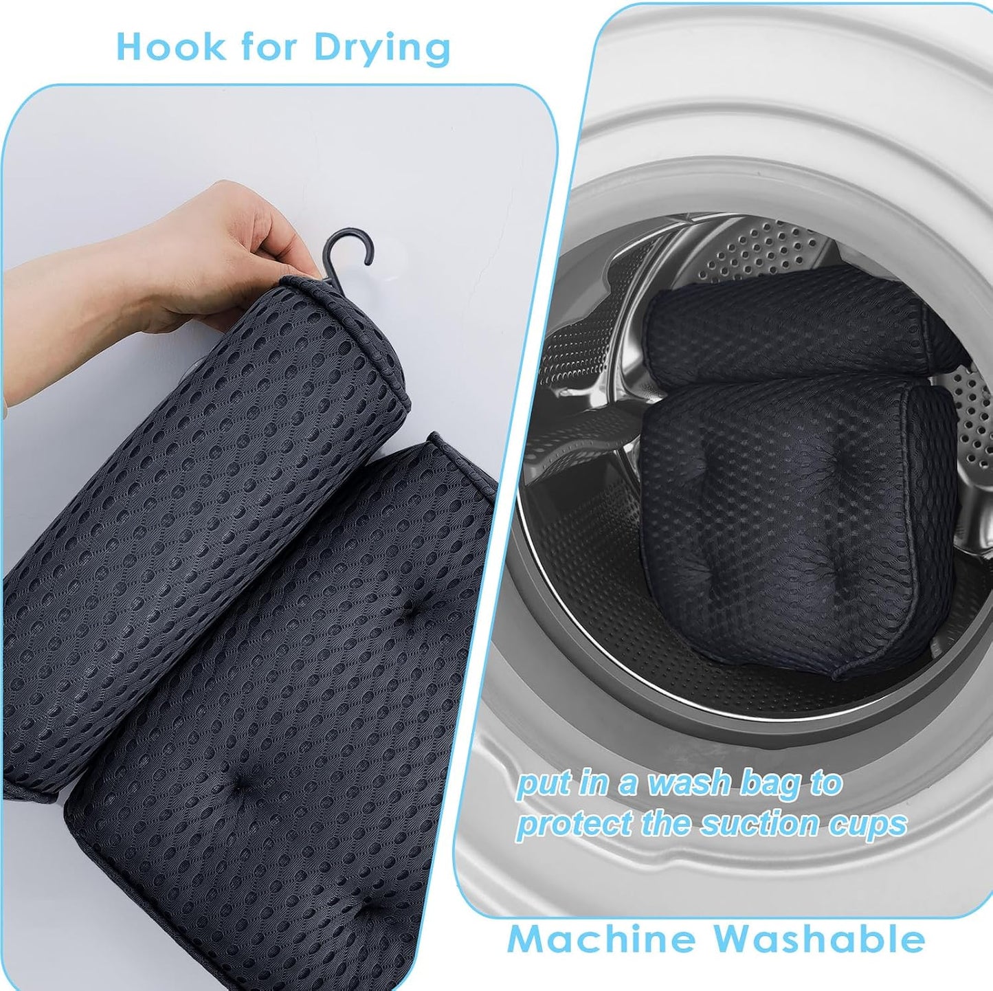 AEROiVi Luxury Bath Pillows for Tub，Bath Pillow Bathtub Pillows for Head and Neck Support Bath Cushion Made from Soft Spacer Mesh Material with Suction Cups,Gray