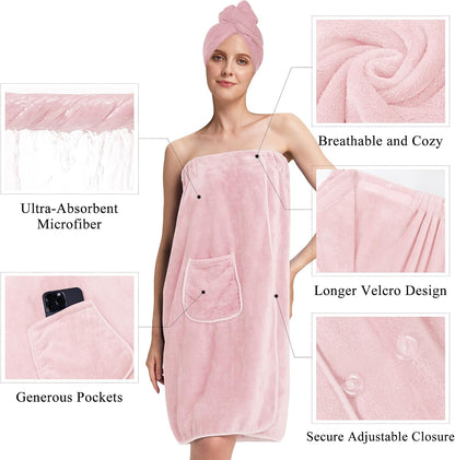 PJGGZ Towel Wrap for Women, Adjustable Button Quick Dry Absorbent Bath Wrap