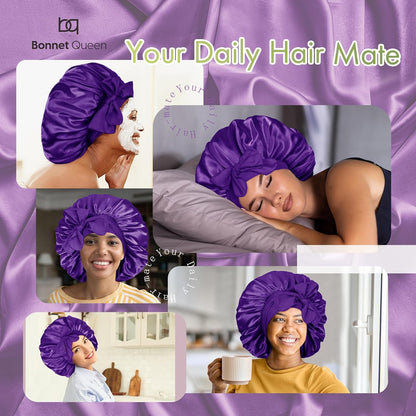 BONNET QUEEN Silk Bonnet for Sleeping for Women Satin Bonnet Night Cap for Curly Hair with Tie Band, Single Layer, Cream Pink