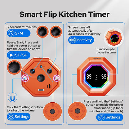 Visual Timer for Kids Kitchen Timer Pomodoro Magnetic Visual Countdown | Smart Gravity Sensing Timer with Large Display Loud Alarm for Study Cooking Classroom Homework Time Management