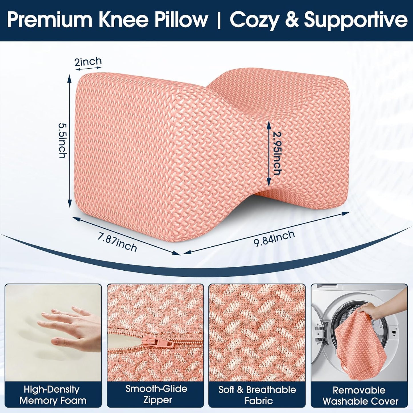BlissTrends Memory Foam Knee Pillow, Knee Pillow for Side Sleepers, Leg Pillows for Sleeping Blood Circulation, Elevation Pillow for Spine Aligning, Sciatica, Back, Hip, Knee, Ankle Pain, Grey