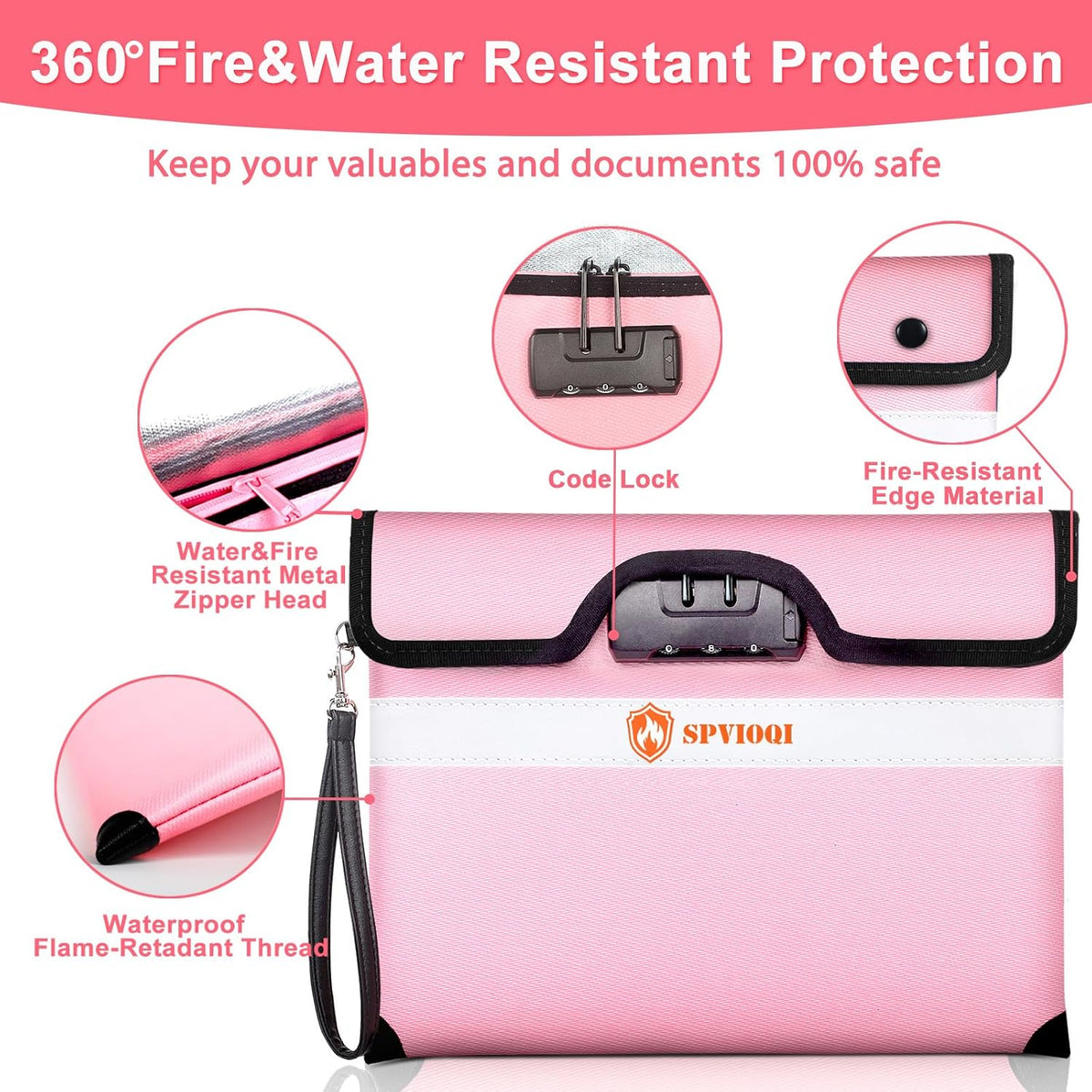 6500°F Upgraded Fireproof Document Bag with Lock, Fire proof Money Bag for Cash w. Zipper/Reflective Strip, 10 Layers of Heat Insulated Materials, Water Resistant Fireproof Bag for Documents, Fire Bag