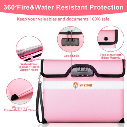 6500°F Upgraded Fireproof Document Bag with Lock, Fire proof Money Bag for Cash w. Zipper/Reflective Strip, 10 Layers of Heat Insulated Materials, Water Resistant Fireproof Bag for Documents, Fire Bag