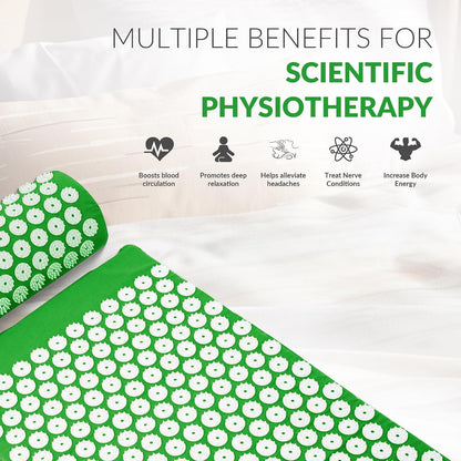 Fitvids Acupressure Mat and Pillow Set for Back/Neck Pain, Acupuncture Products to Relieve Muscle Fatigue, Improve Insomnia for Sedentary People, Acupuncture Eases Stress, Massage Mat, Green