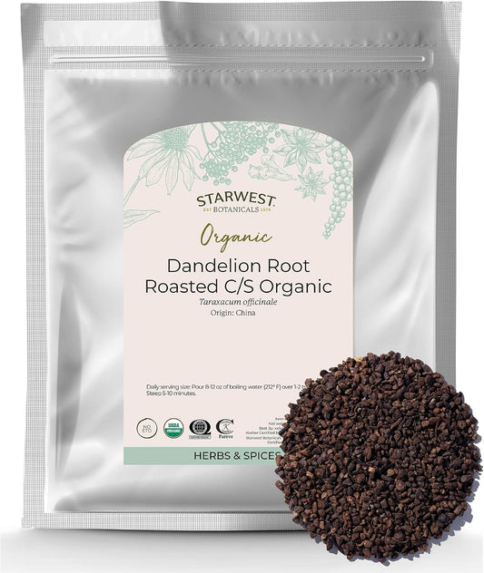 Starwest Botanicals Organic Raw Dandelion Root - Loose Leaf Herbal Tea, Cut & Sifted, Certified Kosher, Non-GMO, Caffeine-Free - Bulk 1 lb Bag