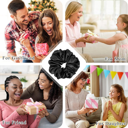 16 Pcs Scrunchies for Women - Black Satin Silk Scrunchies for Girls Hair Ties Elastics Bands Ponytail Holder Hair Accessories