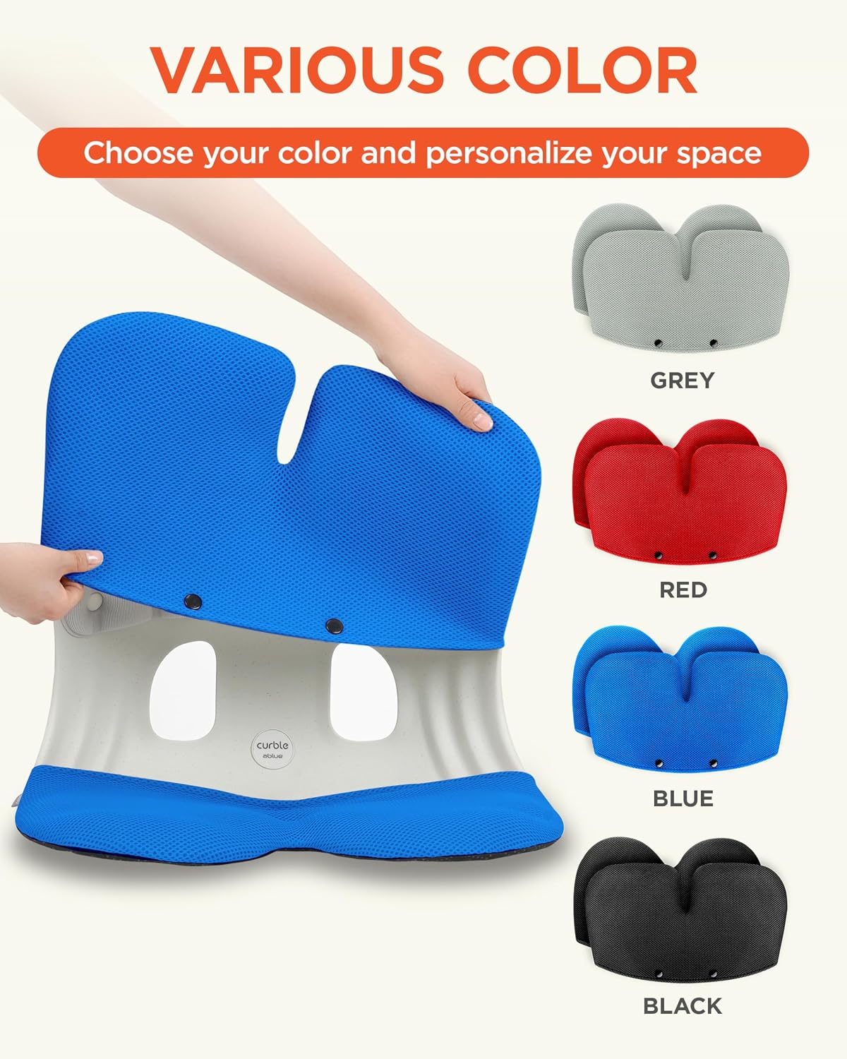 curble Grand– Extra Wide Ergonomic Seat Support, Sit Straighter Without Effort, Passive Posture Trainer for Office, Home & Car (Grey)