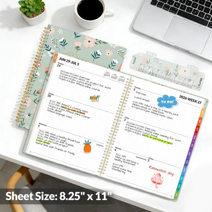 SUNEE Academic Planner 2026-2027 – Weekly & Monthly Planner, July 2026 to June 2027, 6.4"x8.3", Thick Paper, Tabs, Pockets, Bookmark, Spiral-Bound, Student Teacher Organizer, Black