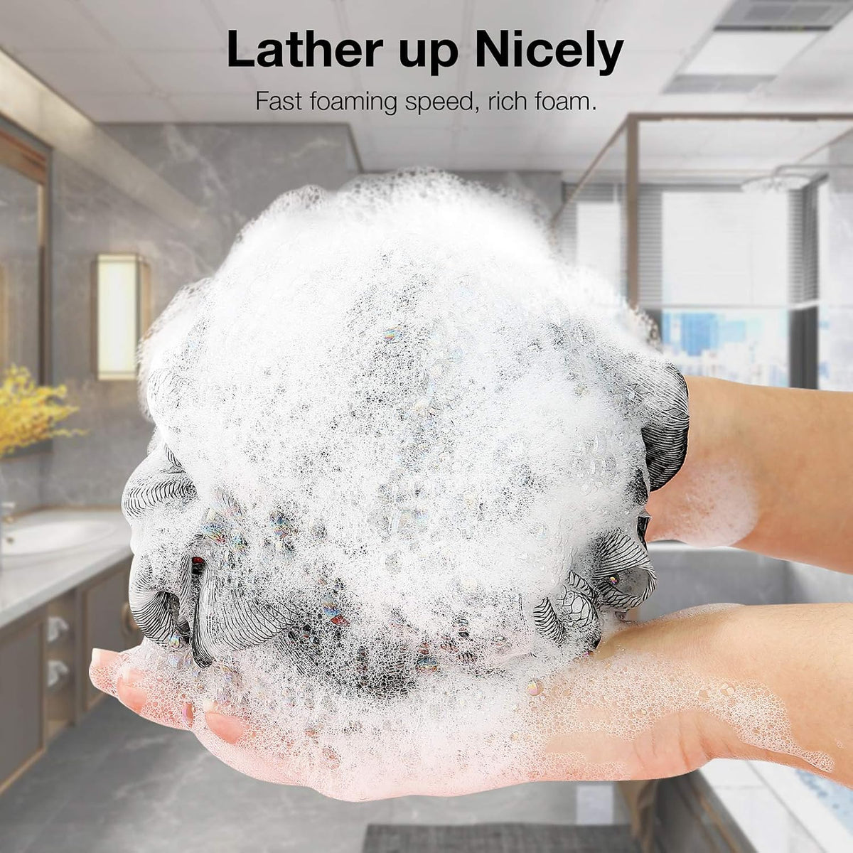 DadyMart Shower Loofah Sponge Pouf – XL Exfoliating Bath Puff Body Scrubber, Soft Mesh Shower Sponge with Reinforced Knot, Rich Lather, Set of 4 for Women and Men
