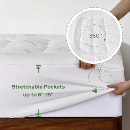 BEDLORE King Mattress Topper Viscose Derived from Bamboo, Thick Pillow Top Mattress Pad with Stretchable Pockets for 6"-18" Mattress, Soft Breathable Mattress Topper for Back Pain Relief(Dark Gray)