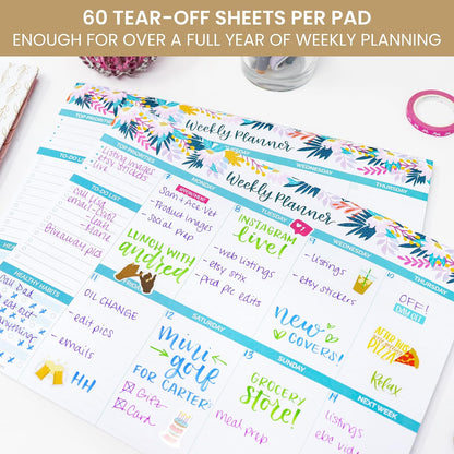 bloom daily planners Horizontal Weekly To Do List Notepad with 60 Undated Sheets - Weekly Desk Planner or Chore Pad with Priorities & Habit Tracker - 8.5” x 11” - Pastel