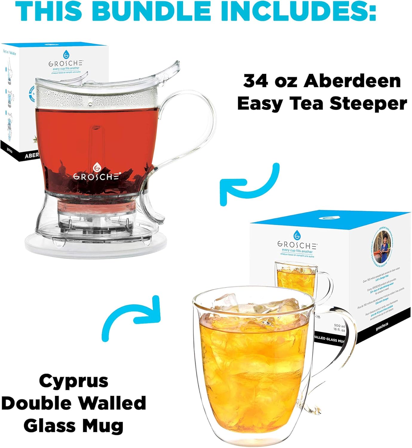 GROSCHE Aberdeen Tea Infuser Teapot & Smart Tea Maker - BPA-Free, Drip-Free Design | Coaster | Easy Brew | Easy Clean Steeper | Loose Leaf Brewing - Stylish Design | 17.7 oz - 525 ml - Black