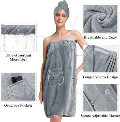 PJGGZ Towel Wrap for Women, Adjustable Button Quick Dry Absorbent Bath Wrap