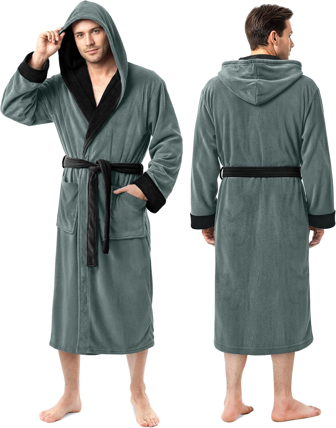 NY Threads Mens Robe with Hood, Luxury Plush Fleece Hooded Mens Bathrobe, Spa Bath Robe for Men