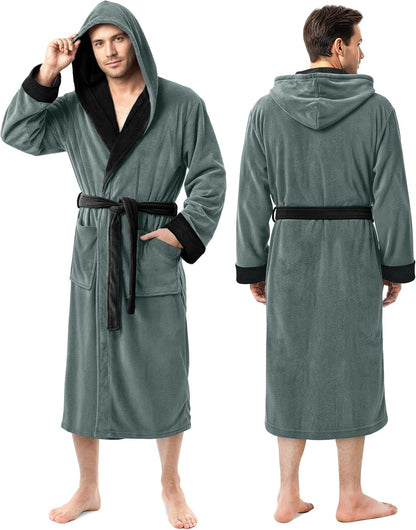 NY Threads Mens Robe with Hood, Luxury Plush Fleece Hooded Mens Bathrobe, Spa Bath Robe for Men