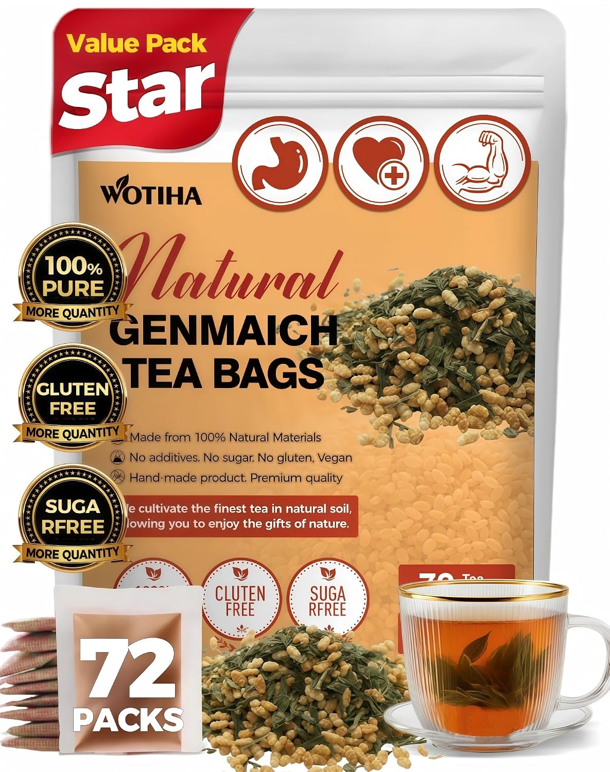 WOTIHA 60 Count Premium Lemon Balm Tea Bags - 100% Pure Natural Leaves, Lemony Citrusy Flavor, Supports Calming & Digestion, Caffeine-Free, Additive-Free, Sugar-Free, Vegan Non-GMO