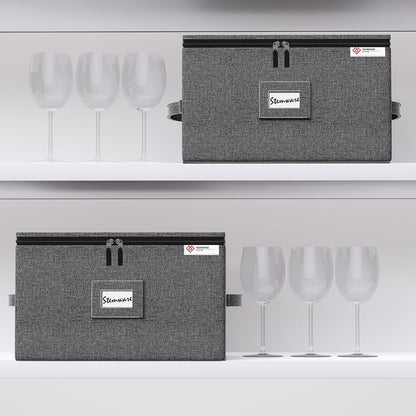 YearningHome Cup and Mug Storage Box with Hard Shell and Dividers for Coffee Mugs,Tea Cups and Glasses,Stackable Storage Organizers with Lid,Handles,Zips and Label for Moving,Holds 12,2 Pack, Grey