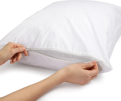 Amazon Basics Standard Breathable 100% Cotton Hypoallergenic Pillow Protector with Zipper, Machine Washable, White, 27 x 21 Inches, Pillows Not Included