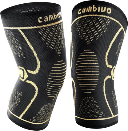 CAMBIVO 2 Pack Knee Braces for Women & Men, Knee Compression Sleeves for Knee Pain Relief, Knee Support with Non-Slip Silicone, Breathable, for Running, Workout, Weightlifting & Daily Use, Arthritis Support (Black, Medium)