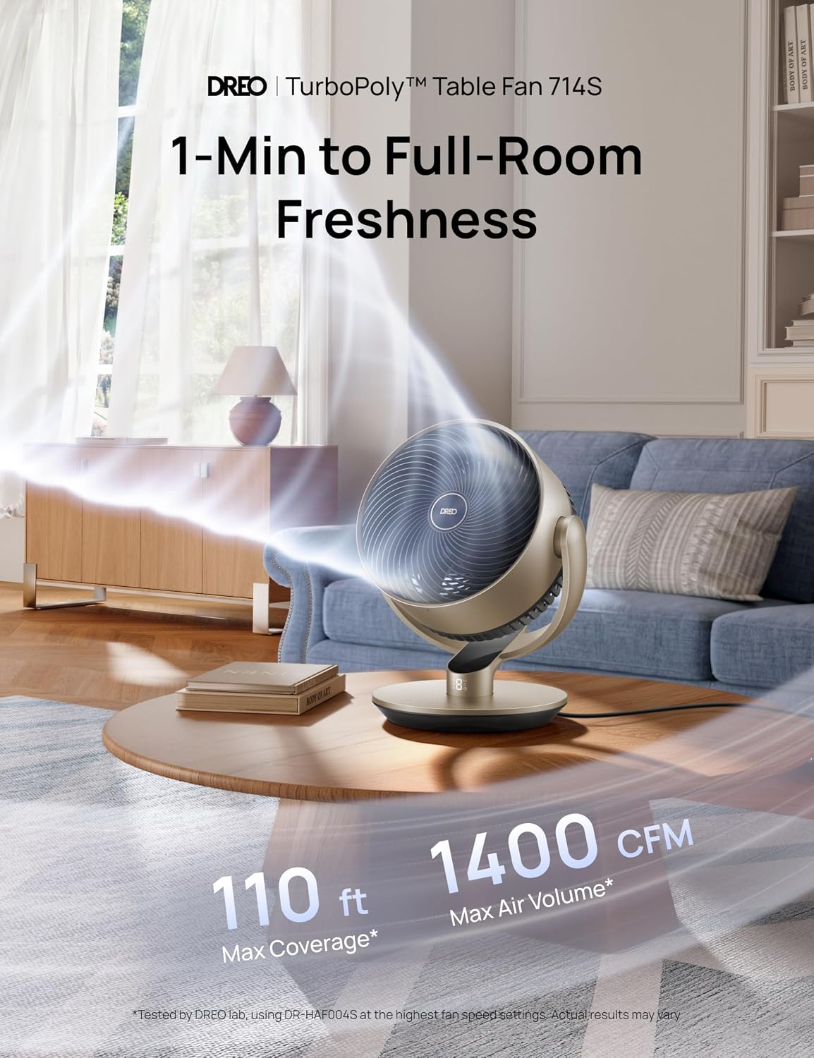 DREO 16 Inch 20dB Quiet Smart Fans for Bedroom, DC Room Fan with Remote, 120°+120° Oscillating Fan, 6 Modes, 9 Speeds, 12H Timer,Works Alexa/Google/WiFi/Voice Control, Silver, Oversize (DR-HAF004S)