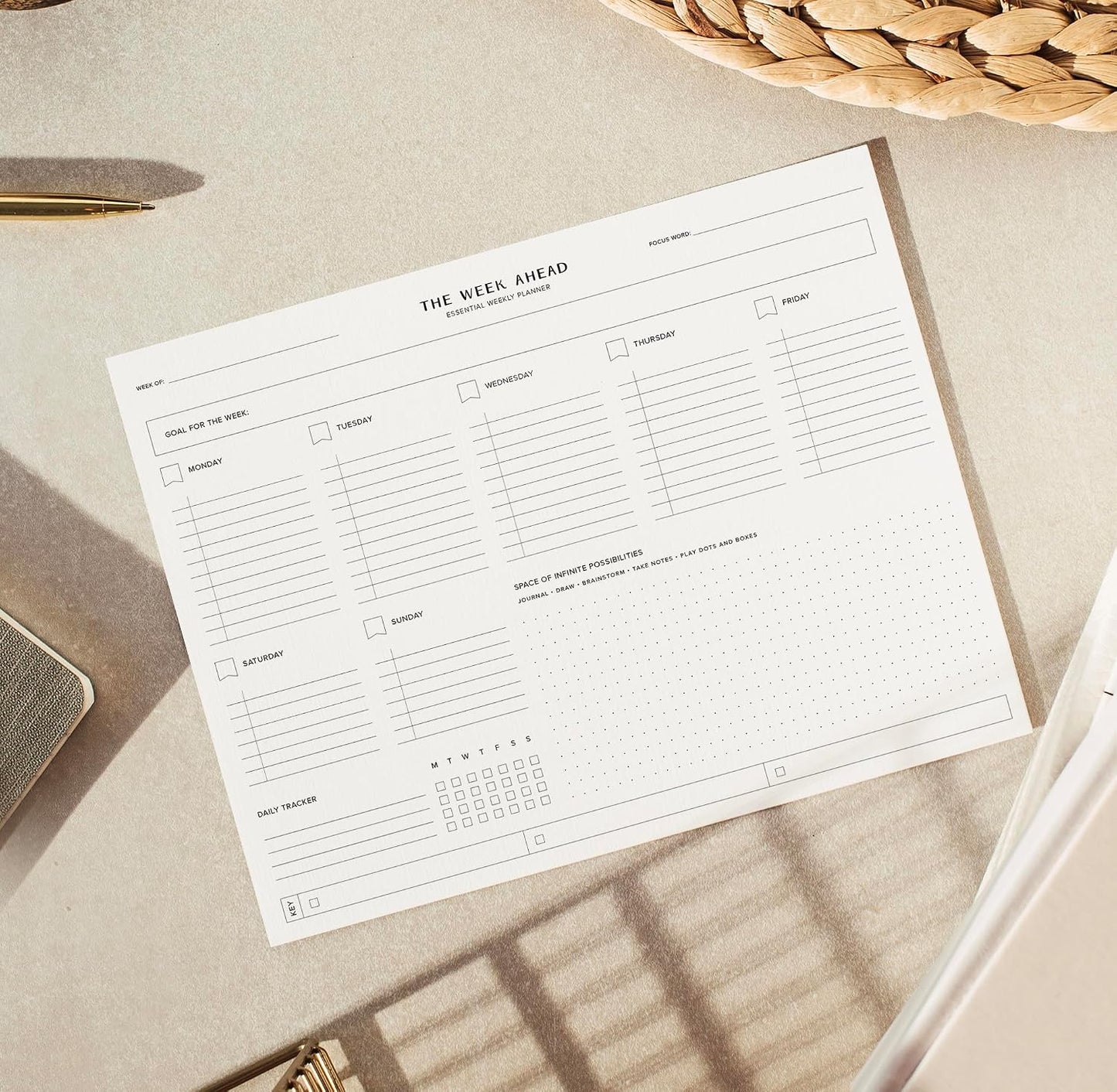 ThreeKin Weekly Planner - Premium 52-Sheet Tear-Off Notepad, 8.5 x 11 inches, Clean Colorful Design, Perfect for Work, School, Projects, and Entrepreneurs, Female & USA Owned Business