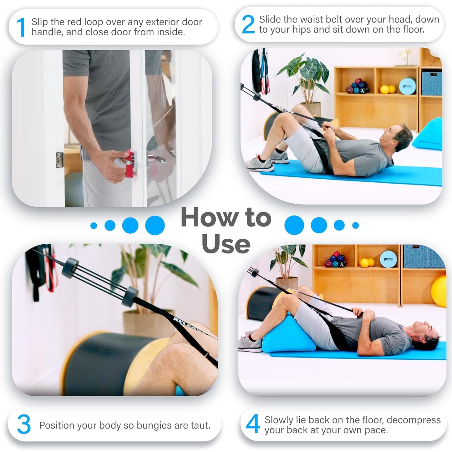 Fisher Traction Lower Back Decompression Device – Lumbar Traction for Spinal Decompression – Patented Stretcher Strap Release for Spinal Rehydration – Lightweight & Portable (Under 230 lbs)