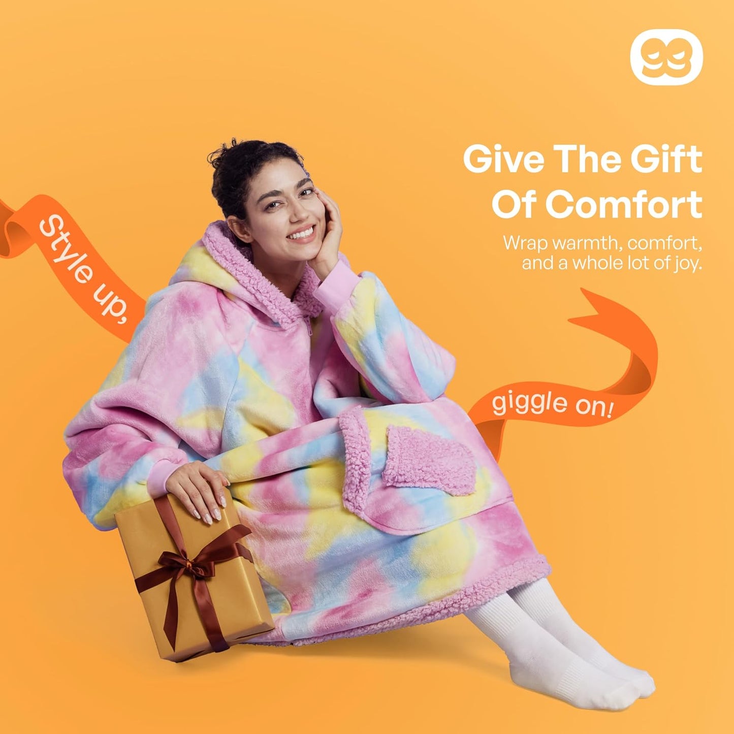 Giggling Getup Wearable Blanket Hoodie for Adults Gifts for Teen Girls Sister Women Sherpa Fleece Printed Hooded Blanket Sweatshirt Warm Cozy with Pocket & Sleeves Beige Cat