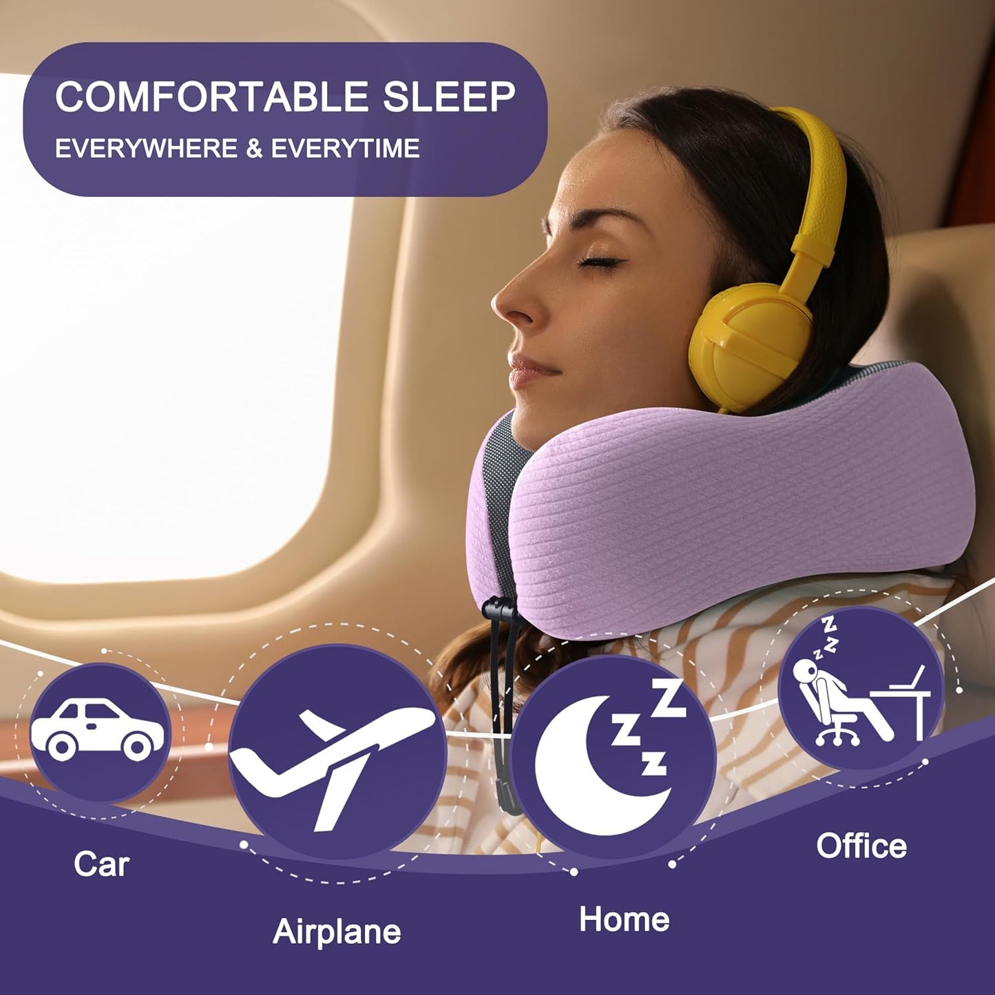 napfun Neck Pillow for Traveling, Upgraded Travel Neck Pillow for Airplane 100% Pure Memory Foam Travel Pillow for Flight Headrest Sleep, Portable Plane Accessories, Light Grey
