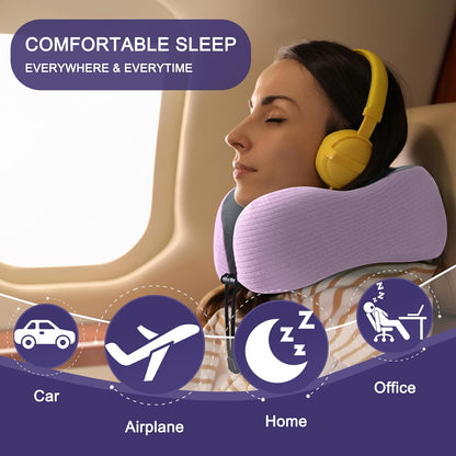 napfun Neck Pillow for Traveling, Upgraded Travel Neck Pillow for Airplane 100% Pure Memory Foam Travel Pillow for Flight Headrest Sleep, Portable Plane Accessories, Light Grey