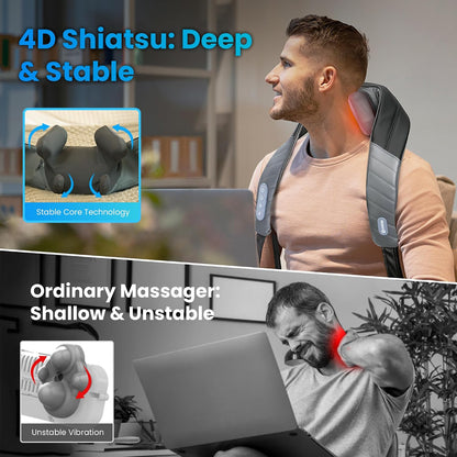 COMFIER Cordless Neck and Shoulder Massager with Heat, Wearable 4D Shiatsu Deep Tissue Kneading for Desk Workers and Drivers, Hands-Free Straps, FSA Eligible HSA Gift