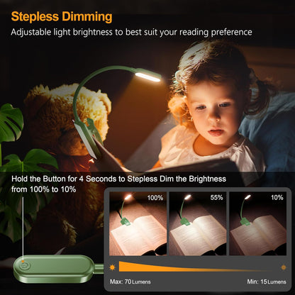 Gritin 16 LED Rechargeable Book Light for Reading in Bed- Eye Caring 3 Color Temperatures, Stepless Dimming Brightness, 80 Hrs Runtime, Lightweight Flexible Clip on Light for Book Lovers