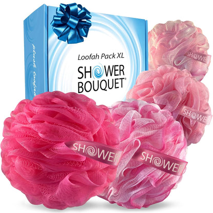 SHOWER BOUQUET Loofah-Charcoal Bath-Sponge XL-Color-4-Pack Extra-Large 75g