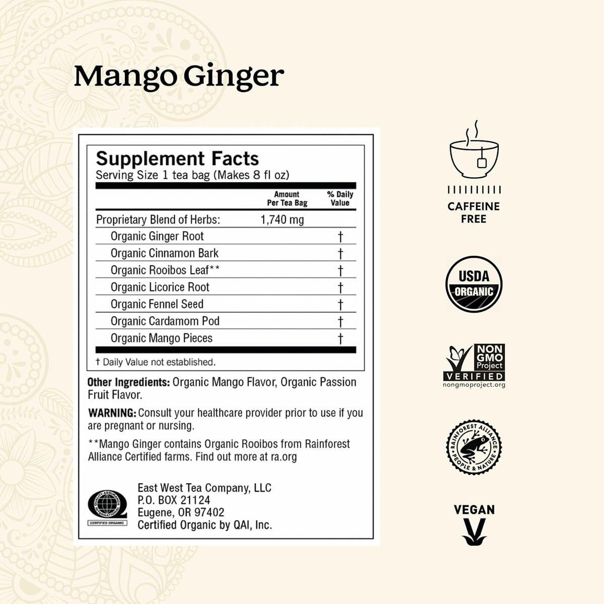 Yogi Mango Ginger Organic Tea, 16 Tea Bags (4 Pack)