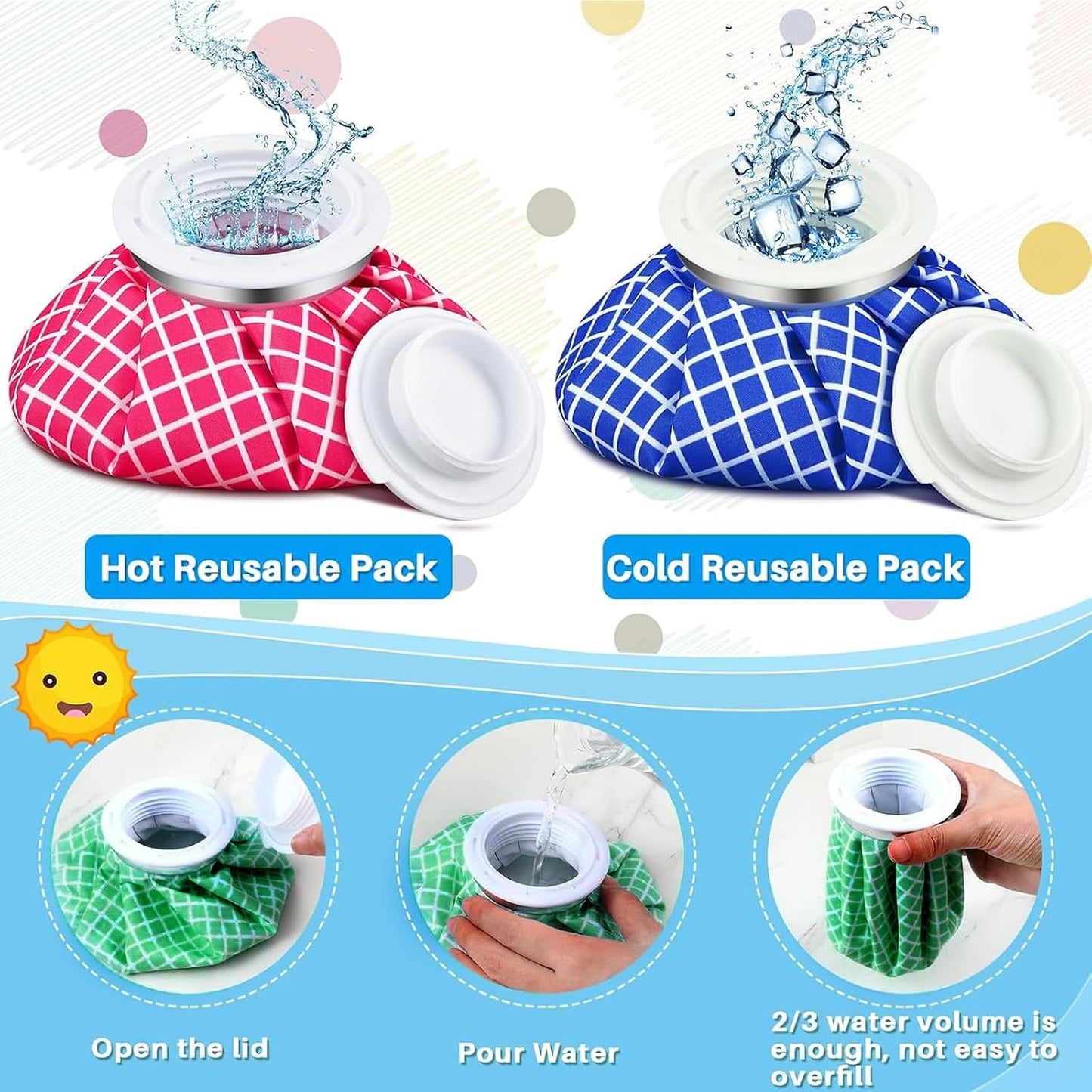 Honoson 4 Pack Reusable Ice Pack for Injuries, Ice Bags Hot Water Bag for Hot & Cold Pain Relief No-Leak Elastic Breathable for Muscle, Joint Pain Swelling, Sports & Home Use(Cute Fruit Style)