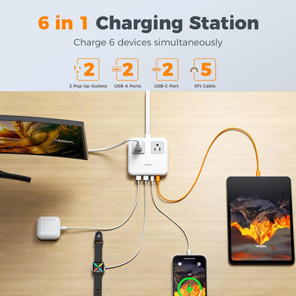 TESSAN 67W Charging Station USB C Power Strip with 5ft Extension Cord