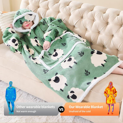 IFNOW Wearable Blanket Hoodie, Oversized Sherpa Fleece Hooded Blanket Sweatshirt with Eye Mask and Pocket, Comfy Long Flannel Blanket for Adults Men,Gifts for Women Mom Girlfriend,MoonFace