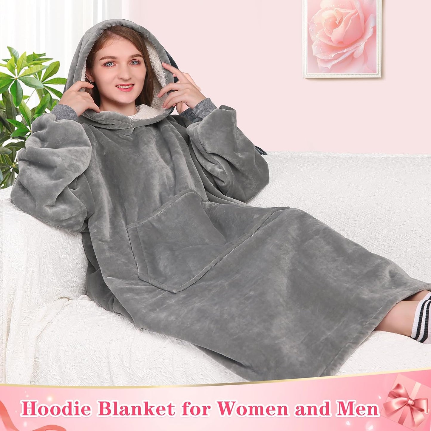 Waitu Wearable Blanket Sweatshirt Gifts for Women and Men, Warm and Cozy Giant Blanket Hoodie, Thick Flannel Blanket with Sleeves and Giant Pocket - Dark Gray