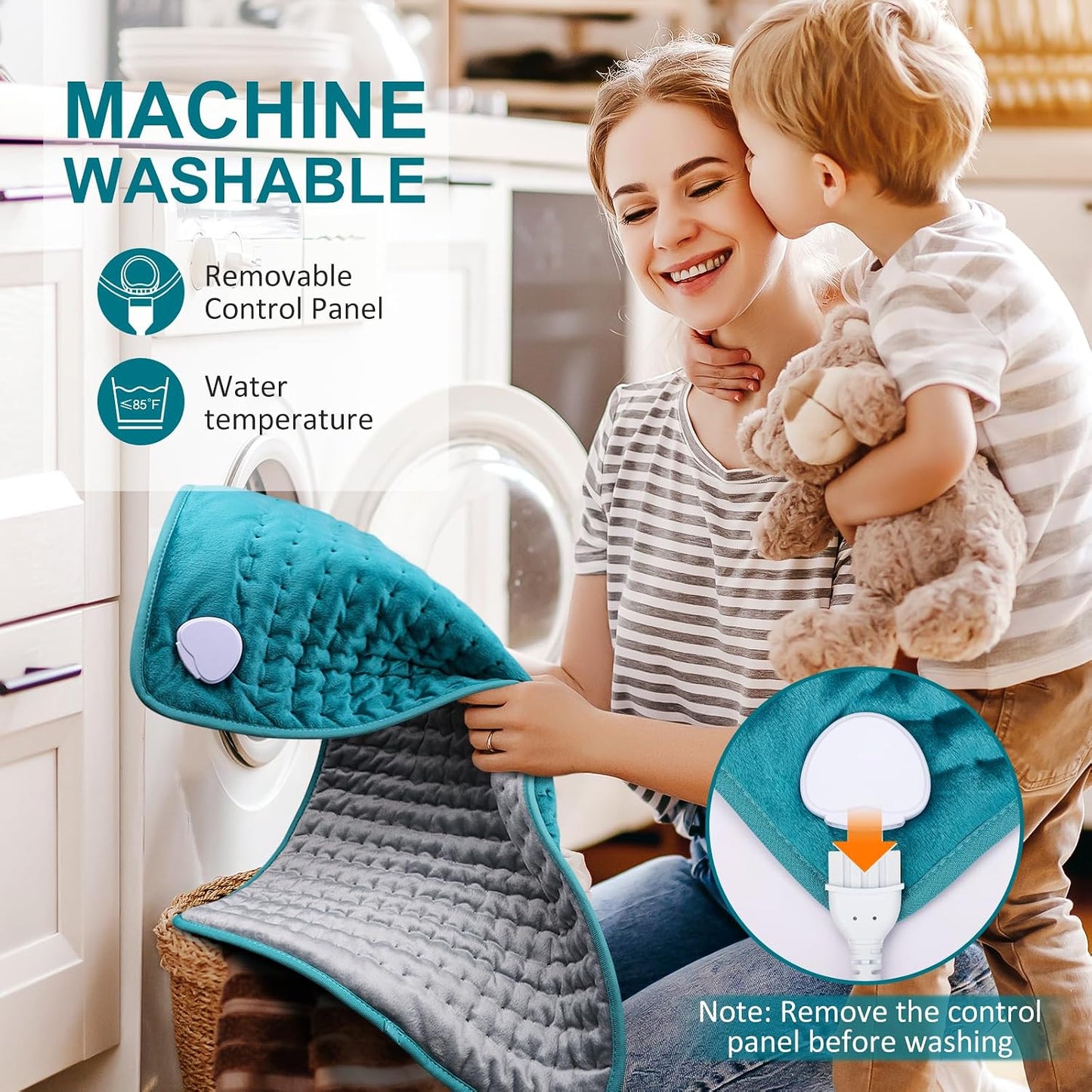 Heating pad for Back/Shoulder/Neck/Abdomen, Heating Pads with 6 Fast Heating Settings, Auto-Off, Machine Wash, Birthday Gifts for Women Mom Men Dad, Extra Large 12"x24", Blue