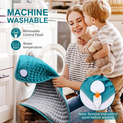Heating pad for Back/Shoulder/Neck/Abdomen, Heating Pads with 6 Fast Heating Settings, Auto-Off, Machine Wash, Birthday Gifts for Women Mom Men Dad, Extra Large 12"x24", Blue