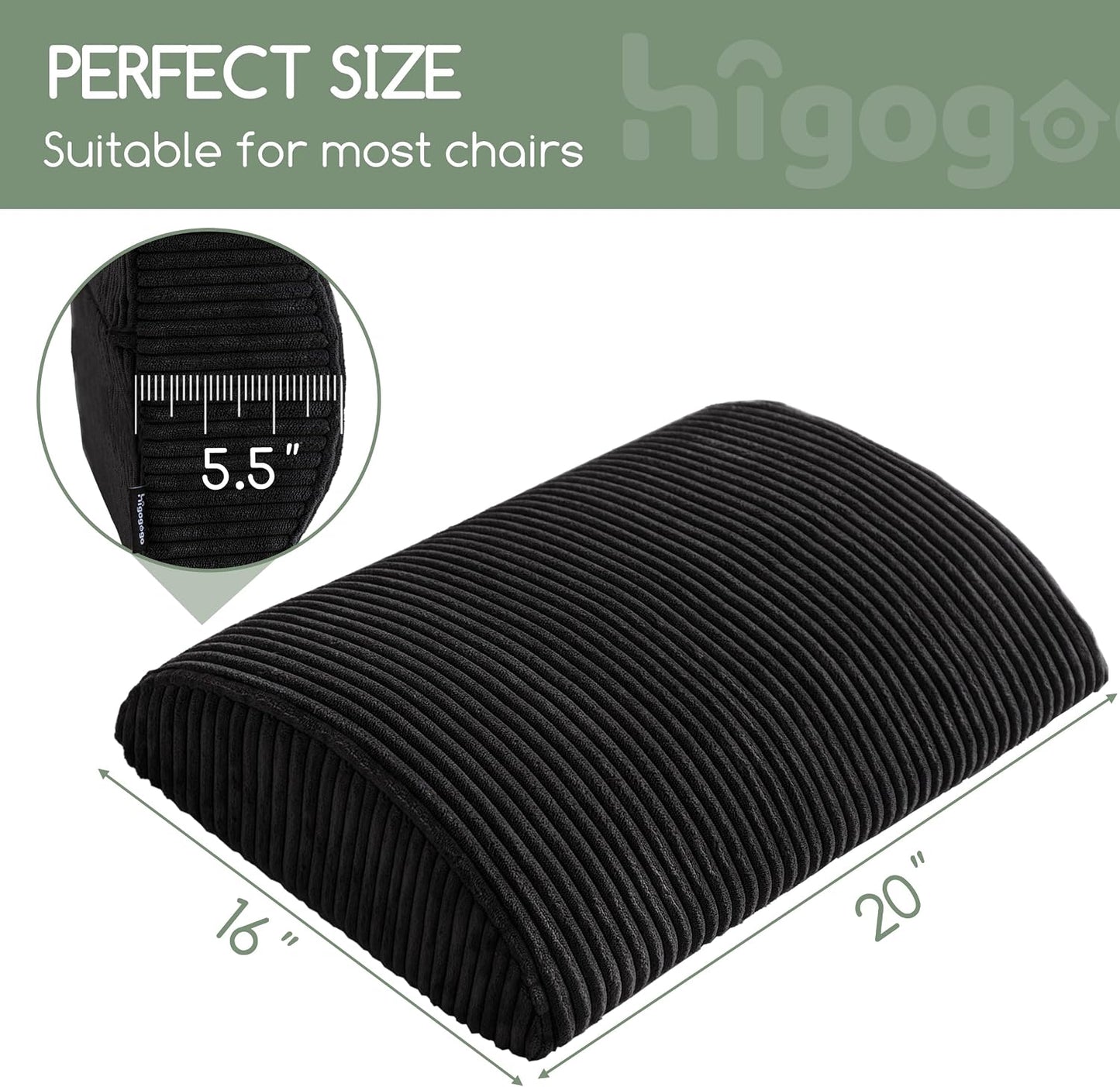 HIGOGOGO Lumbar Support Pillow for Recliner Chair/Accent Chair/Couch, Memory Foam Back Support Cushion for Elderly, Recliner Cushions for Back Rest, Pain Relief, Reading, Washable Cover, Dark Grey